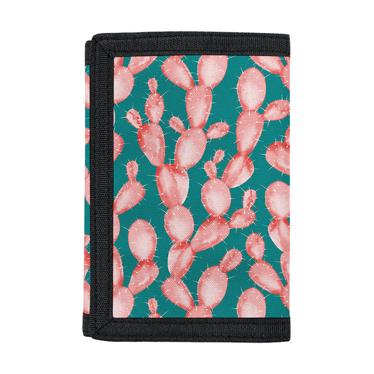 Pink Cactus Pattern Print Trifold Wallet