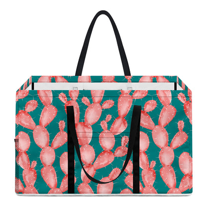 Pink Cactus Pattern Print Utility Tote Bag