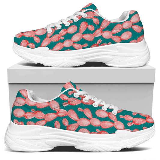 Pink Cactus Pattern Print White Chunky Shoes