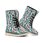 Pink Cactus Pattern Print Winter Boots