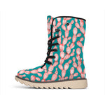 Pink Cactus Pattern Print Winter Boots