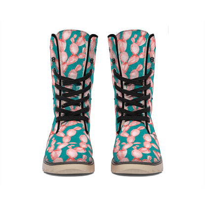 Pink Cactus Pattern Print Winter Boots