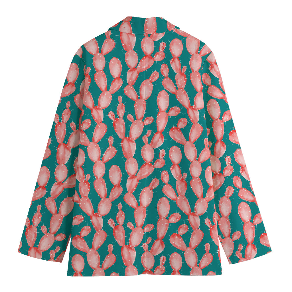 Pink Cactus Pattern Print Women's Blazer