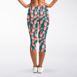 Pink Cactus Pattern Print Women's Capri Leggings