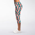 Pink Cactus Pattern Print Women's Capri Leggings