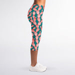 Pink Cactus Pattern Print Women's Capri Leggings