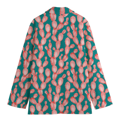 Pink Cactus Pattern Print Women's Cotton Blazer
