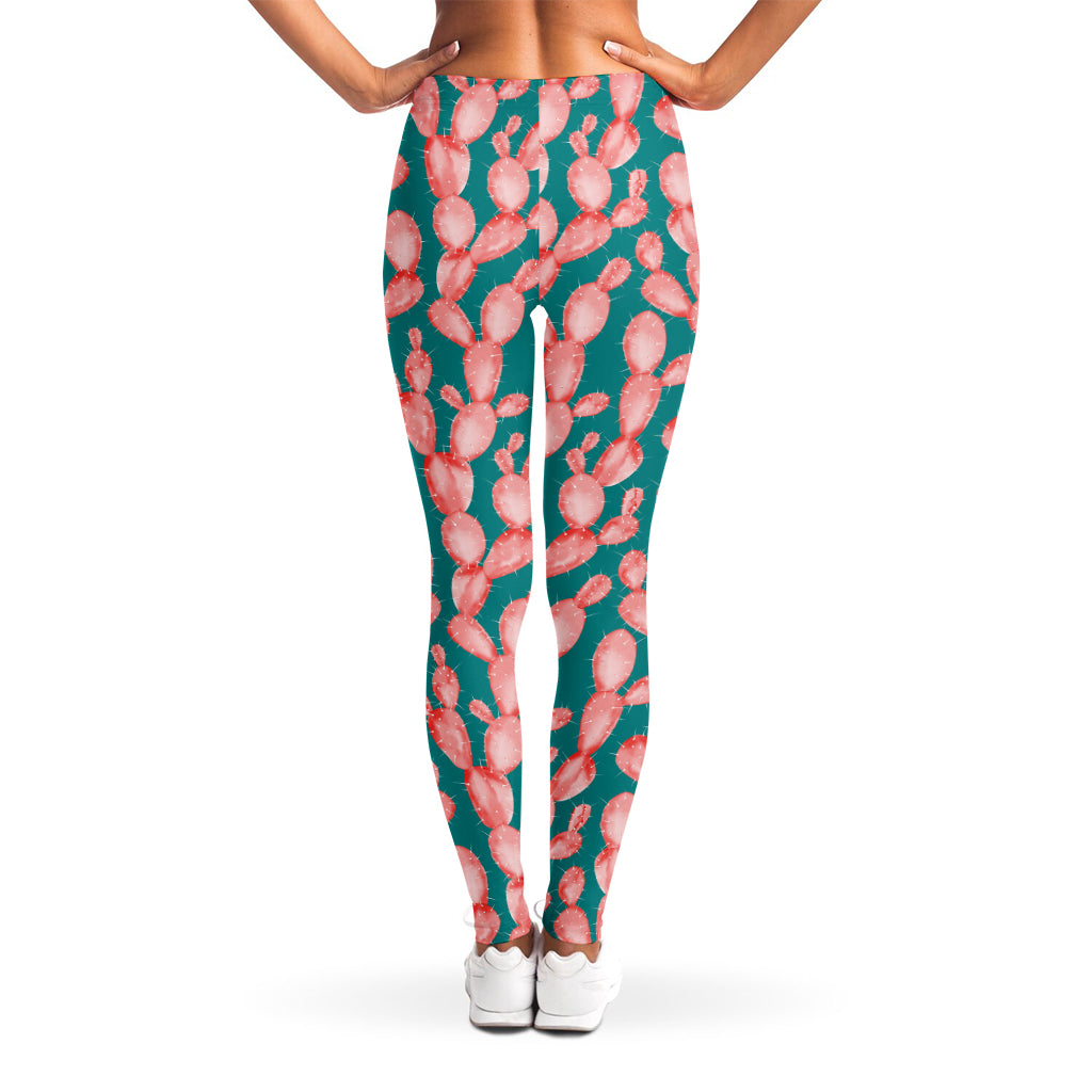 Pink Cactus Pattern Print Women's Leggings