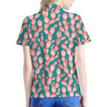Pink Cactus Pattern Print Women's Polo Shirt