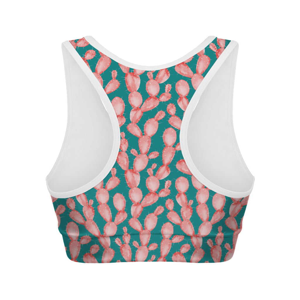 Pink Cactus Pattern Print Women's Sports Bra