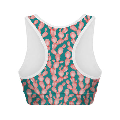 Pink Cactus Pattern Print Women's Sports Bra