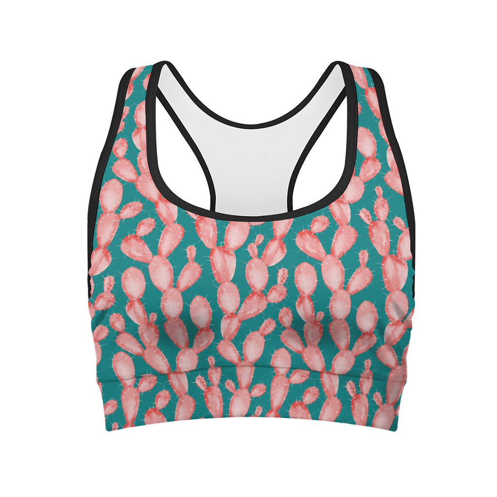 Pink Cactus Pattern Print Women's Sports Bra
