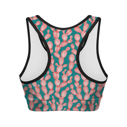 Pink Cactus Pattern Print Women's Sports Bra