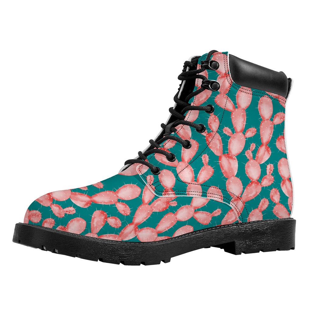 Pink Cactus Pattern Print Work Boots