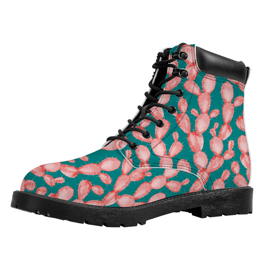 Pink Cactus Pattern Print Work Boots