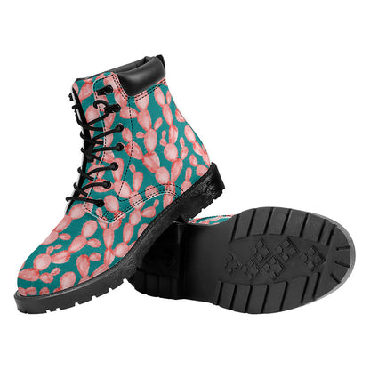 Pink Cactus Pattern Print Work Boots