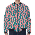 Pink Cactus Pattern Print Zip Sleeve Bomber Jacket