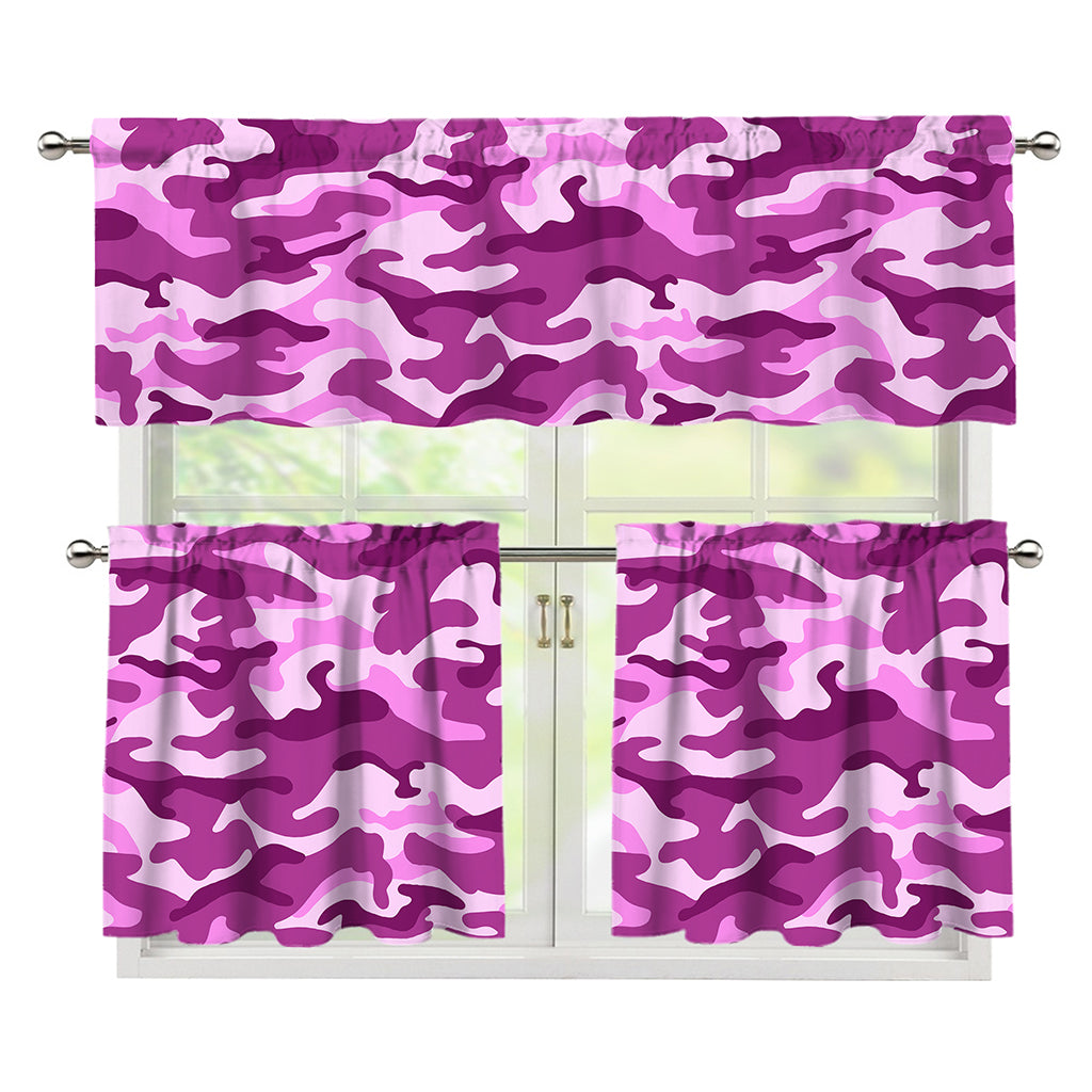 Pink Camouflage Print 3 Piece Kitchen Curtains
