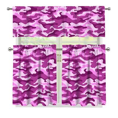 Pink Camouflage Print 3 Piece Kitchen Curtains