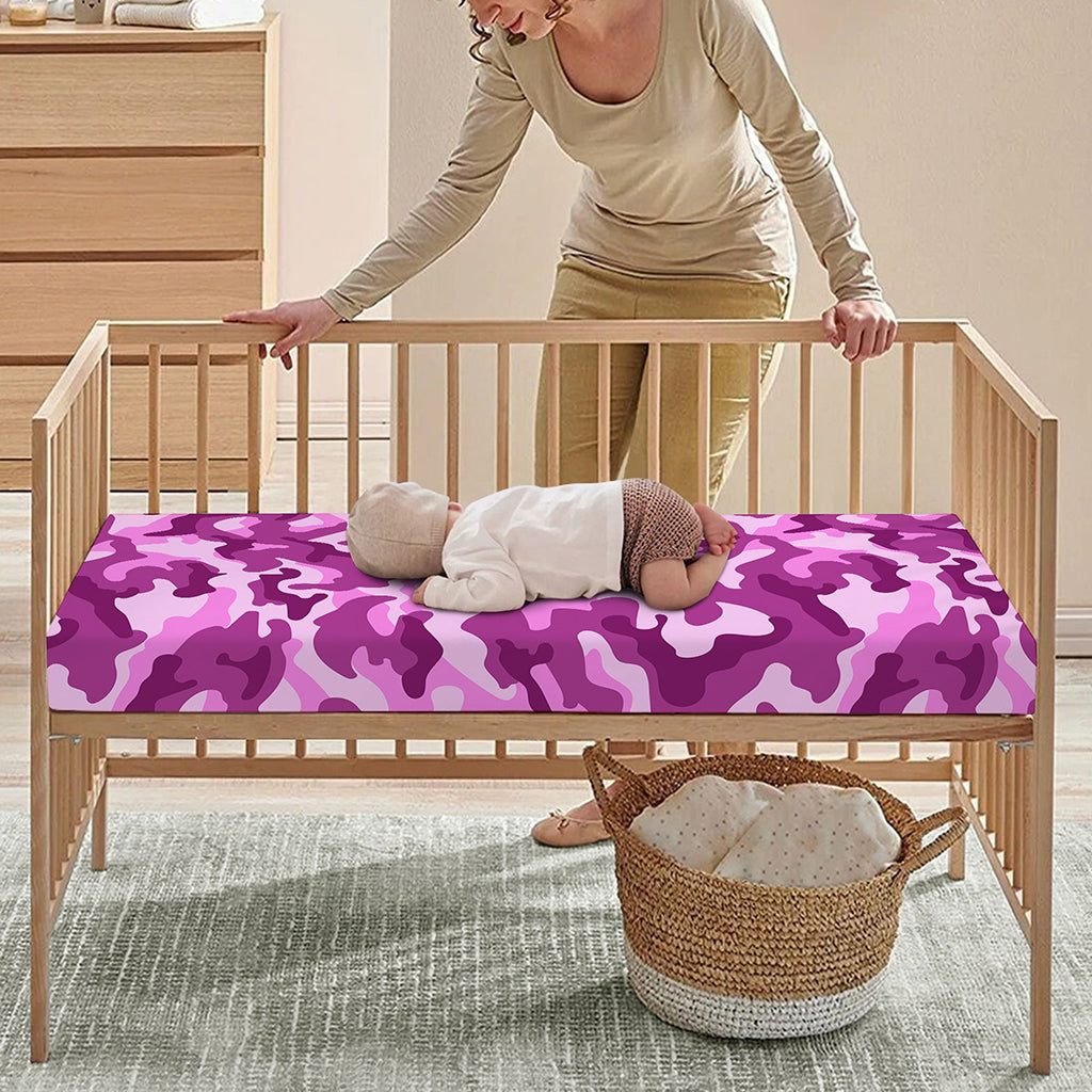 Pink Camouflage Print Baby Crib Sheet