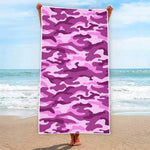Pink Camouflage Print Beach Towel