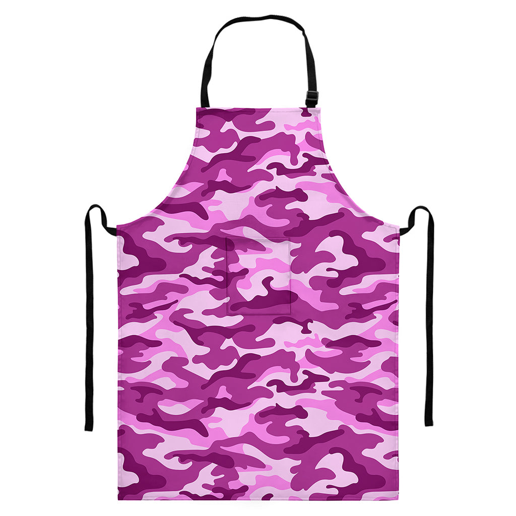Pink Camouflage Print Bib Apron With Pocket