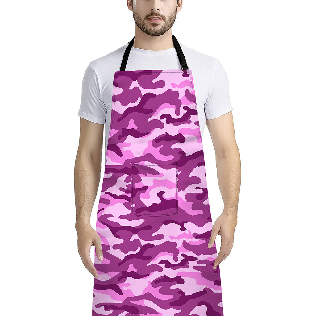 Pink Camouflage Print Bib Apron With Pocket