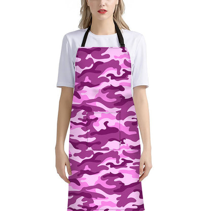 Pink Camouflage Print Bib Apron With Pocket