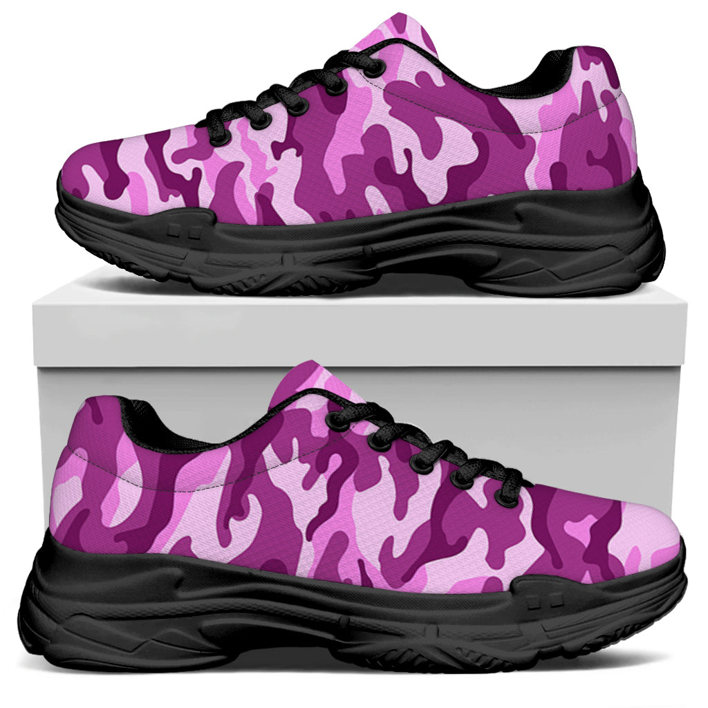 Pink Camouflage Print Black Chunky Shoes