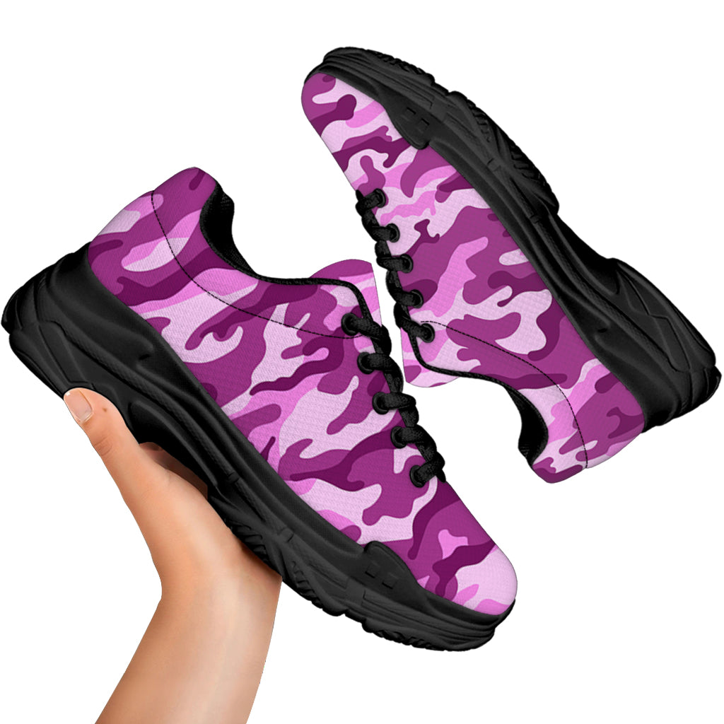 Pink Camouflage Print Black Chunky Shoes