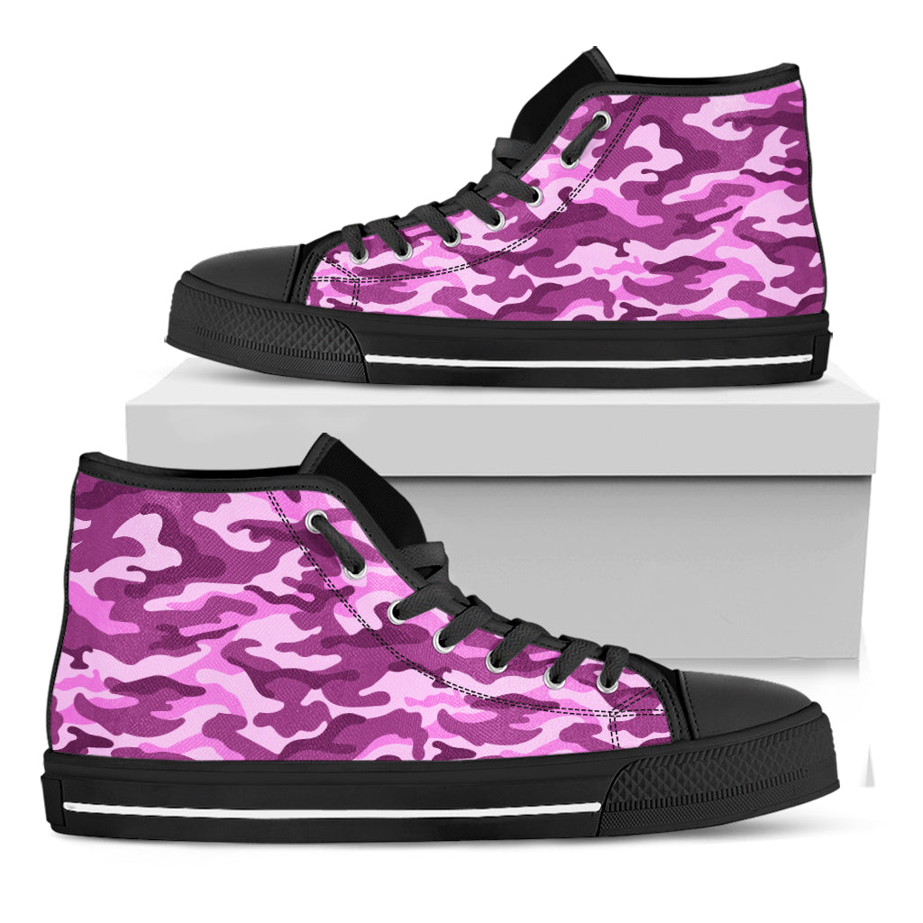 Pink Camouflage Print Black High Top Sneakers