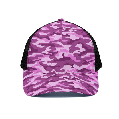 Pink Camouflage Print Black Mesh Trucker Cap