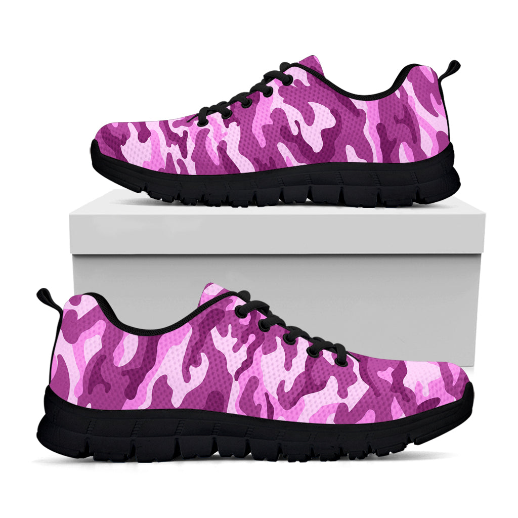 Pink Camouflage Print Black Running Shoes
