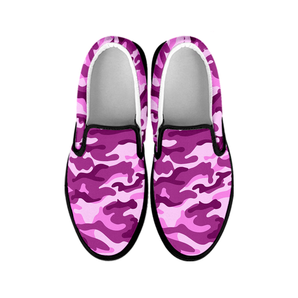 Pink Camouflage Print Black Slip On Sneakers