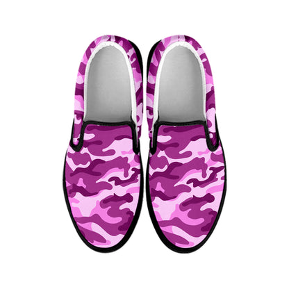 Pink Camouflage Print Black Slip On Sneakers