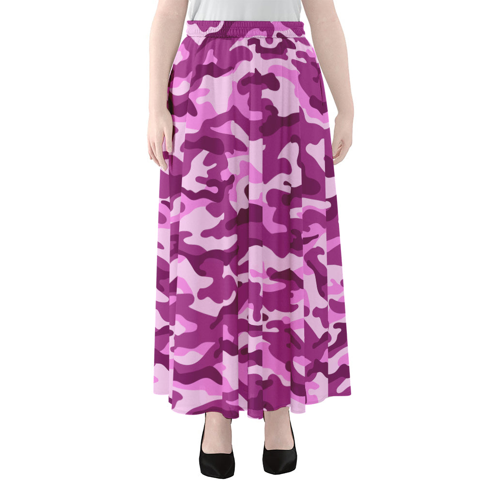 Pink Camouflage Print Chiffon Maxi Skirt
