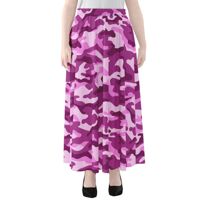 Pink Camouflage Print Chiffon Maxi Skirt