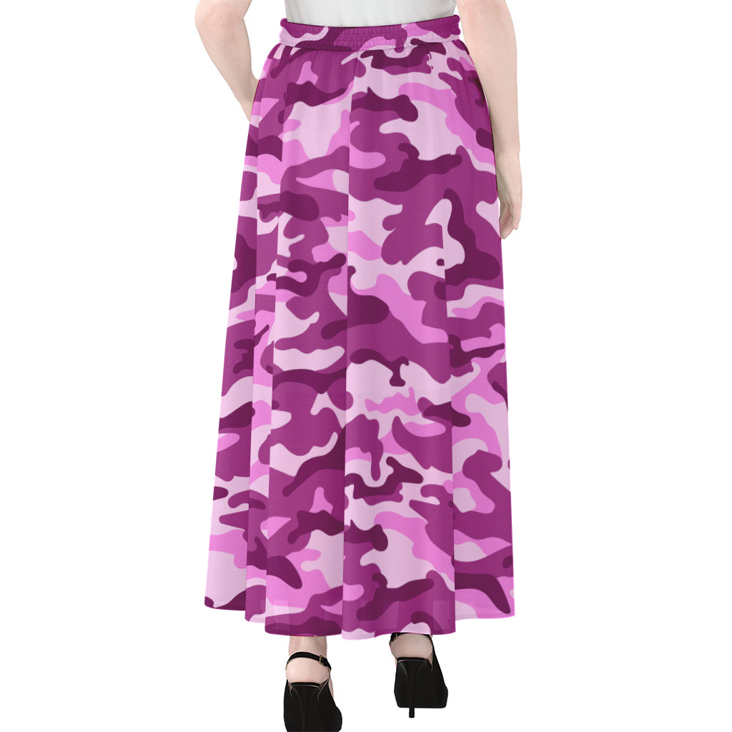 Pink Camouflage Print Chiffon Maxi Skirt