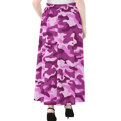 Pink Camouflage Print Chiffon Maxi Skirt