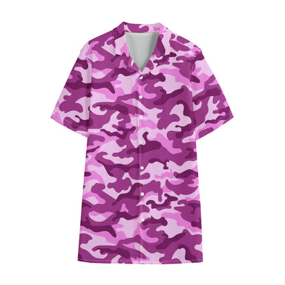 Pink Camouflage Print Cotton Hawaiian Shirt