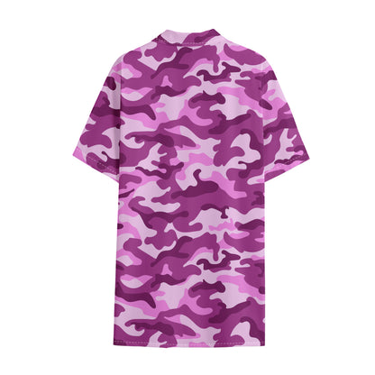 Pink Camouflage Print Cotton Hawaiian Shirt