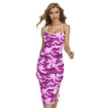 Pink Camouflage Print Cross Back Cami Dress