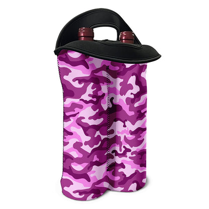 Pink Camouflage Print Double Neoprene Wine Tote