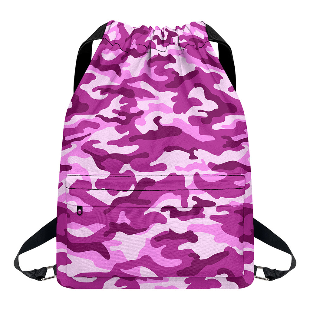 Pink Camouflage Print Drawstring Backpack