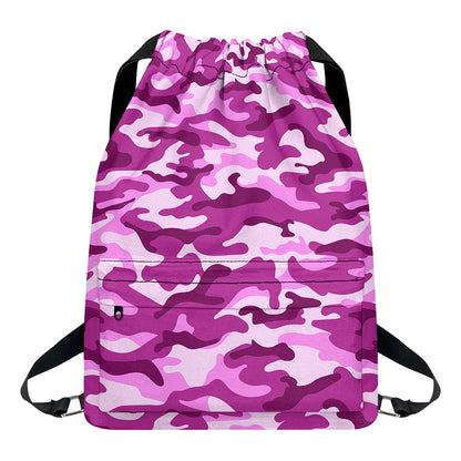 Pink Camouflage Print Drawstring Backpack