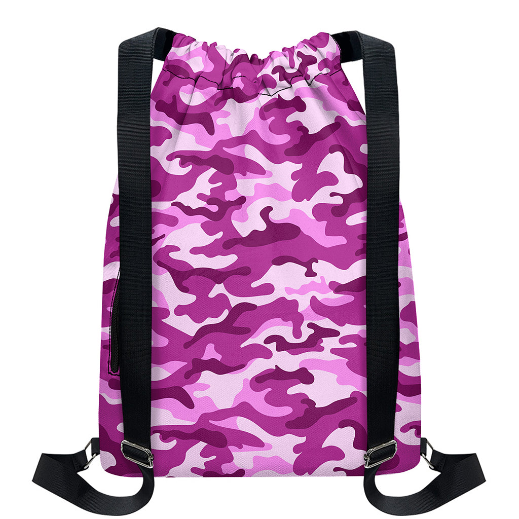 Pink Camouflage Print Drawstring Backpack