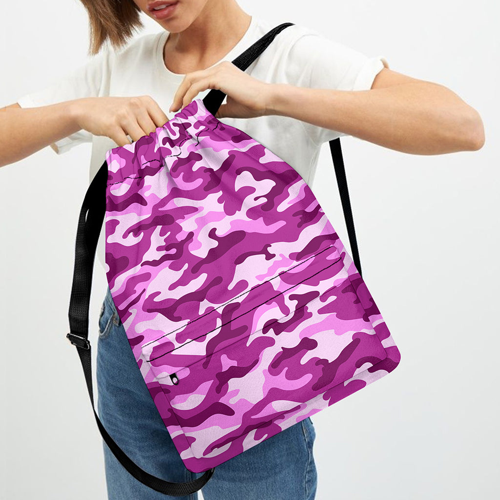 Pink Camouflage Print Drawstring Backpack