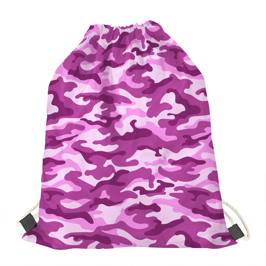 Pink Camouflage Print Drawstring Bag