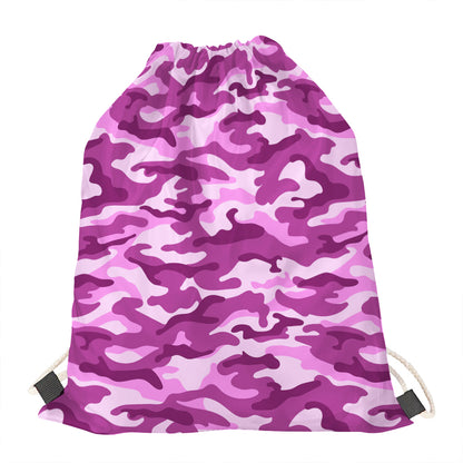 Pink Camouflage Print Drawstring Bag