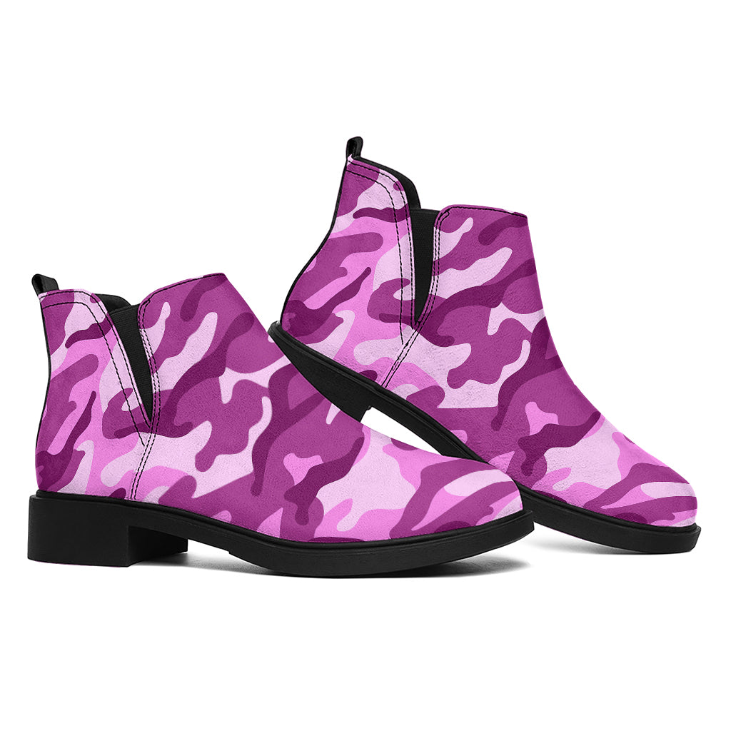 Pink Camouflage Print Flat Ankle Boots